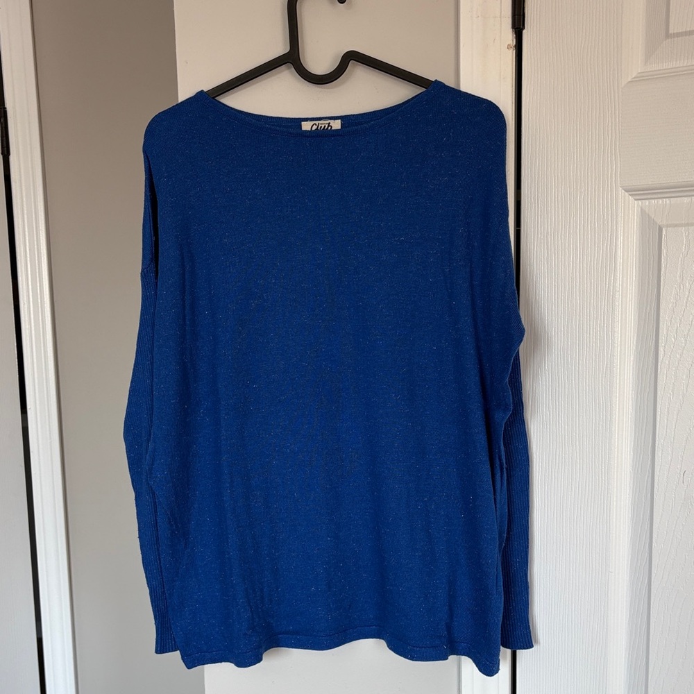 Women's Blue Crew Neck Sweater with silver sparkles